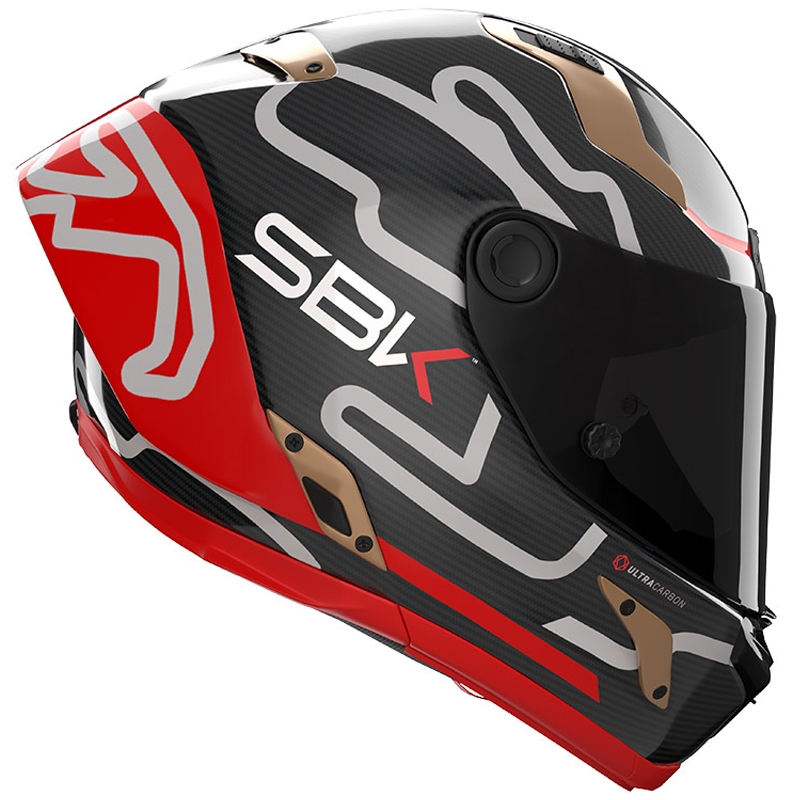 Nolan X-804 RS Ultra Carbon SBK motocikla ķivere, pilna izmēra, spīdīgi melna-sarkana-zelta