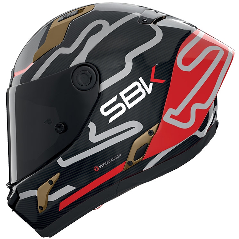 Nolan X-804 RS Ultra Carbon SBK motocikla ķivere, pilna izmēra, spīdīgi melna-sarkana-zelta