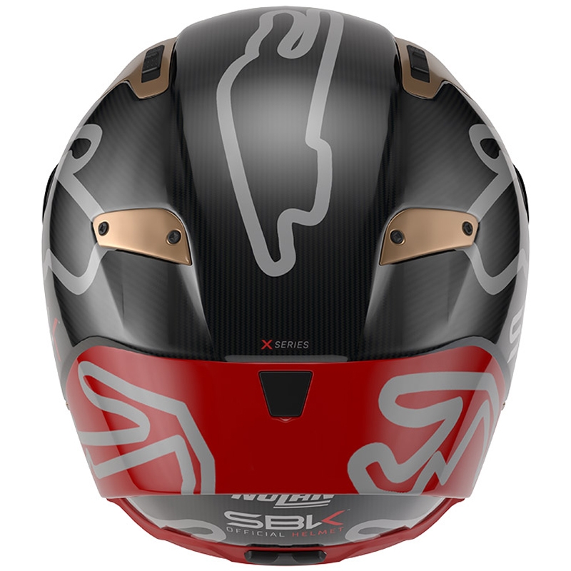 Nolan X-804 RS Ultra Carbon SBK motocikla ķivere, pilna izmēra, spīdīgi melna-sarkana-zelta