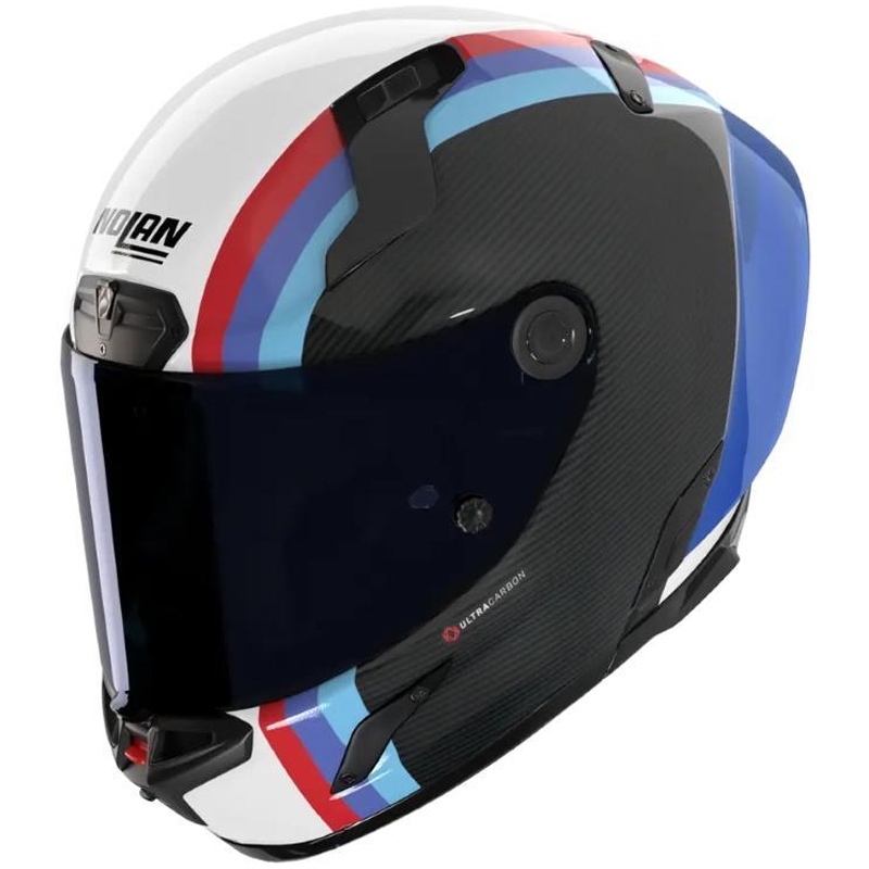 Pilna izmēra motocikla ķivere Nolan X-804 RS Ultra Carbon Gemini 365 spīdīgi pelēka-balta-zila-sarkana
