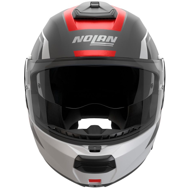 Atverama motocikla ķivere Nolan N100-6 Cinetico N-COM 361 matēta pelēka-balta-sarkana