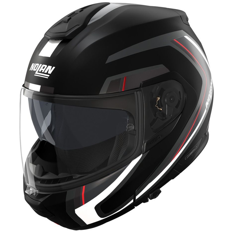 Atverama motocikla ķivere Nolan N100-6 Radiante N-com 357 melna-sudraba-sarkana
