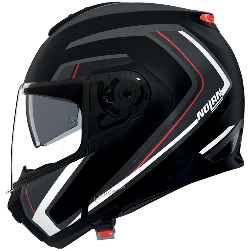 Atverama motocikla ķivere Nolan N100-6 Radiante N-com 357 melna-sudraba-sarkana