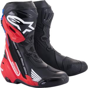 Alpinestars Supertech R Honda melni-sarkani fluo-zili-balti motociklu zābaki