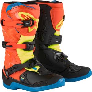 Alpinestars Tech 3S jauniešu oranži-fluo-zilā-fluo dzeltenā-melnā bērnu motocikla zābaki
