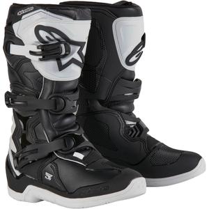 Alpinestars Tech 3S jauniešu balti un melni motociklu zābaki bērniem