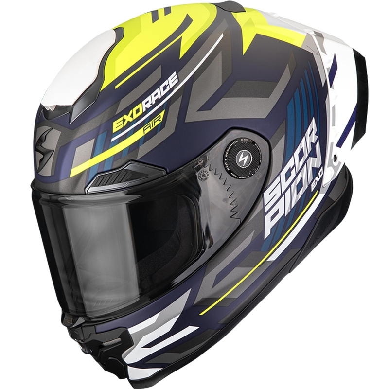 Scorpion EXO-RACE Air Kobra FIM2 slēgta motocikla ķivere, matēta, zila-fluorēta dzeltena