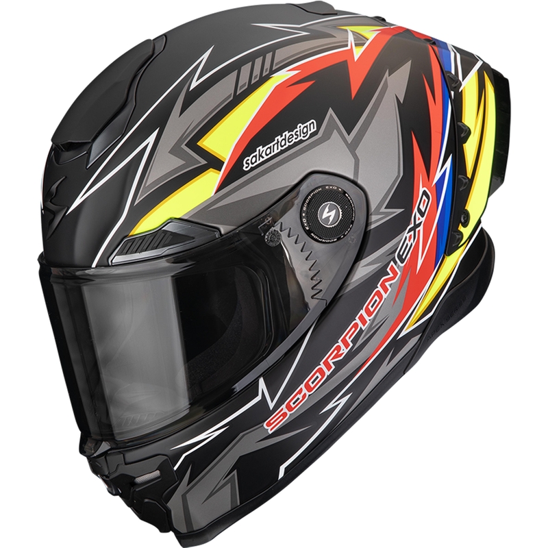Scorpion EXO-RACE Air Move On FIM2 slēgta motocikla ķivere matēta melna-sarkana-dzeltena