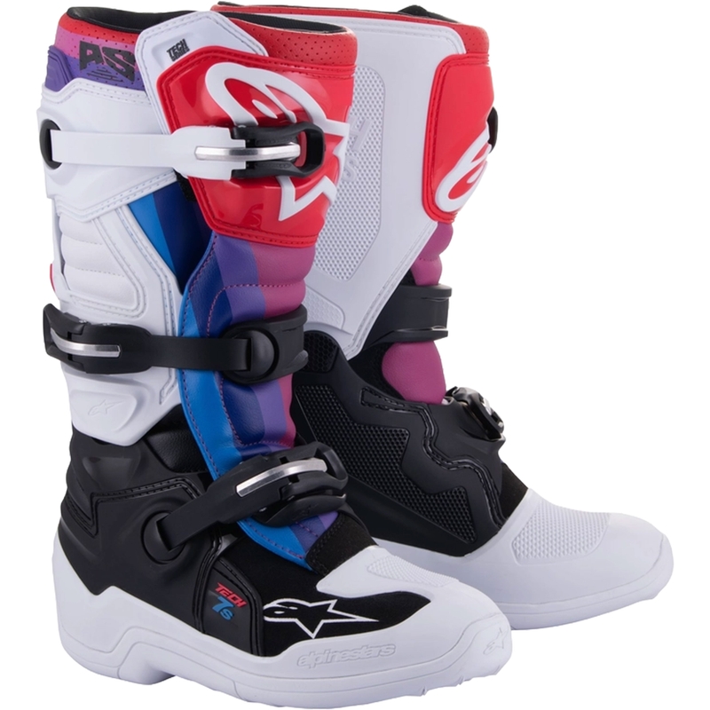Alpinestars Tech 7 S bērnu motokrosa zābaki balti-melni-melni-arkani-zili-violeti