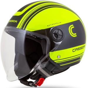 Cassida Handy Metropolis Safety fluo dzeltenā- melnā-atstarojošā pelēkā atvērta motociklu ķivere
