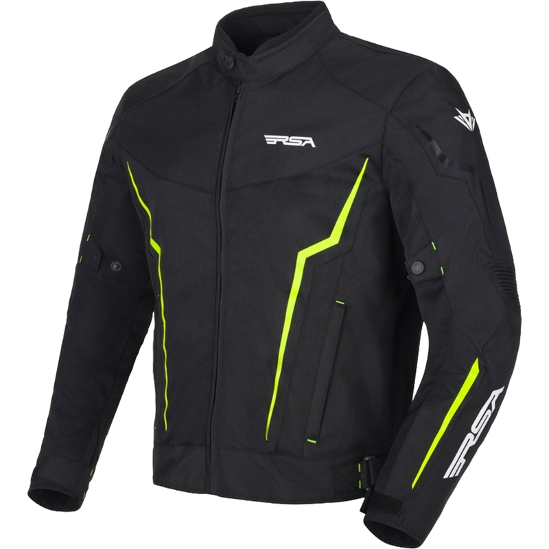 Motocikla jaka RSA Bolt melns-balts-fluo dzeltens