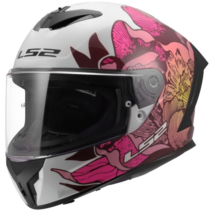 Pilna motocikla ķivere LS2 FF820 Rapid III Poppies II spīdīgi balta-rozā