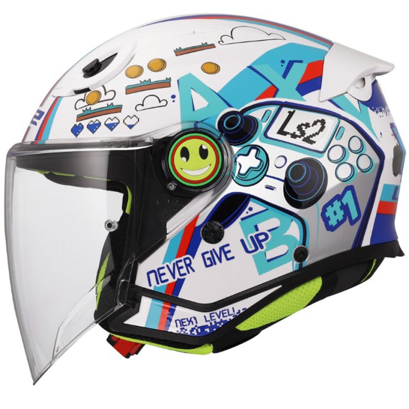 Bērnu atvērta motocikla ķivere LS2 OF622 Funny II Next Lever spīdīgi balta