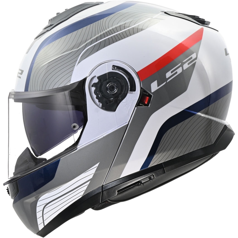 Atveramā ķivere LS2 FF908 Strobe II Monza spīdīgi balta-zila-sarkana