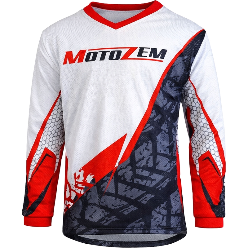 Bērnu motokrosa krekls MotoZem Ground MX balts-melns-sarkans