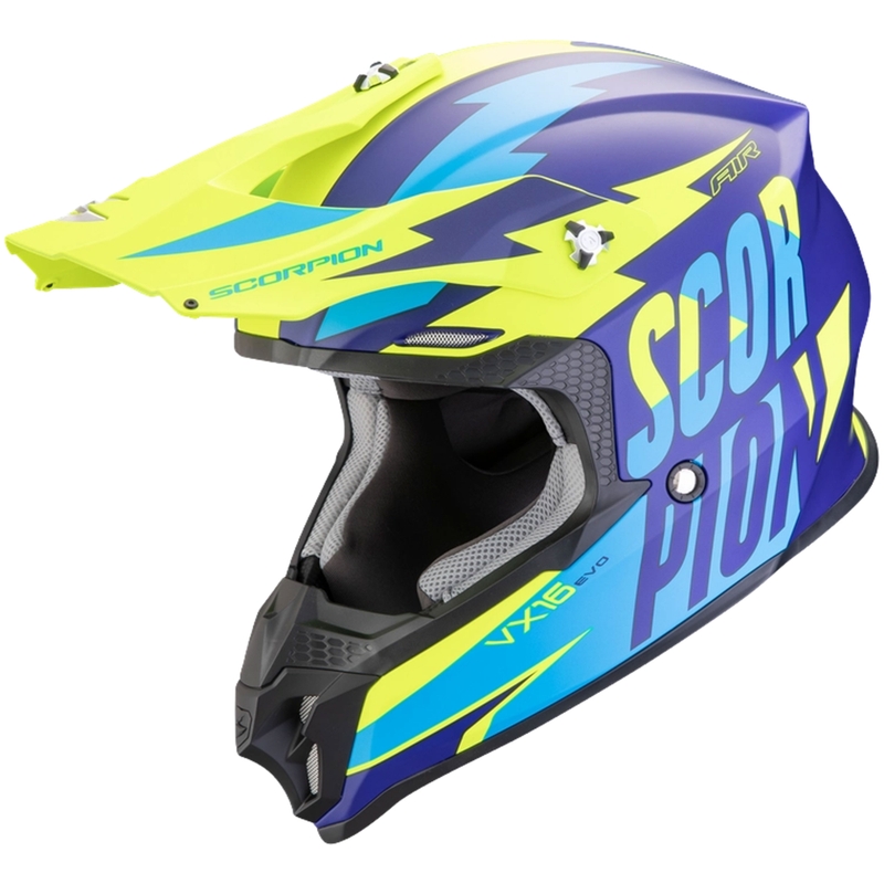 Motokrosa ķivere Scorpion VX-16 EVO AIR Slanter matēti zili-fluo dzeltena izpārdošana