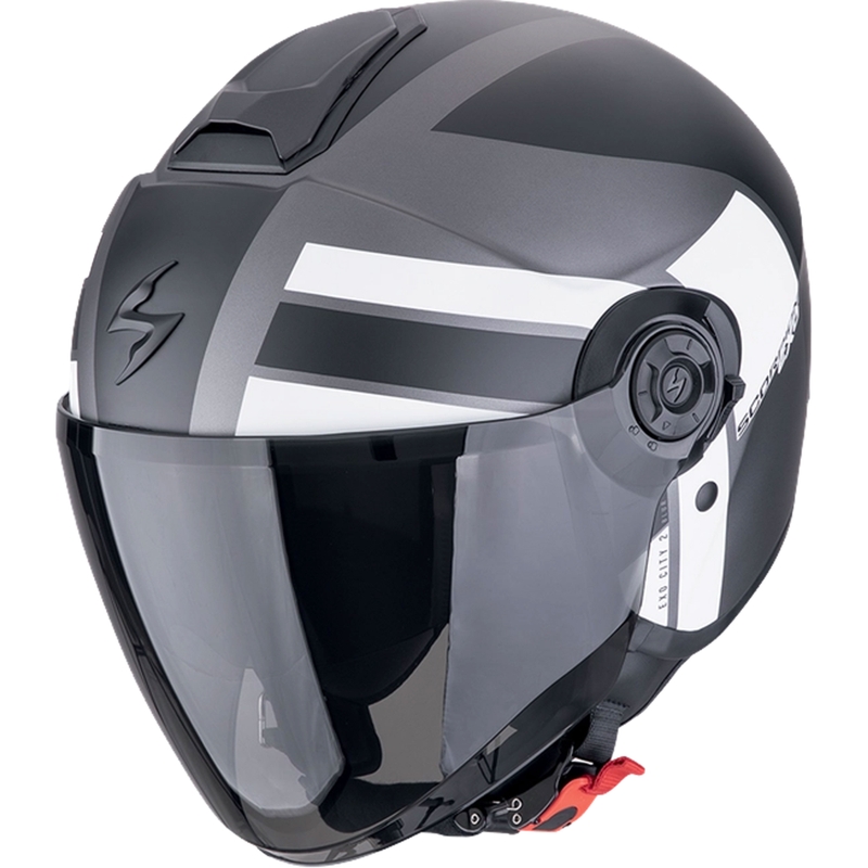 Atvērtā moto ķivere Scorpion EXO-CITY II BLUR matēta sudraba-melnā-balta izpārdošana