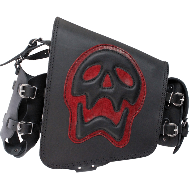 Ādas motocikla soma RSA S493 Skull HD Softail melna-sarkana