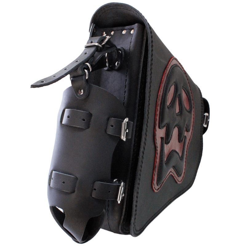 Ādas motocikla soma RSA S493 Skull HD Softail melna-sarkana