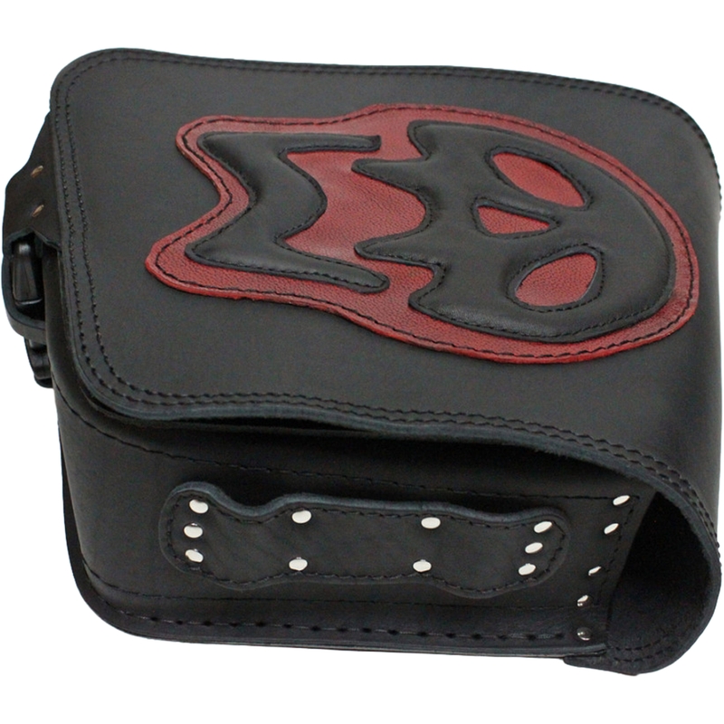 Ādas motocikla soma RSA S493 Skull HD Softail melna-sarkana