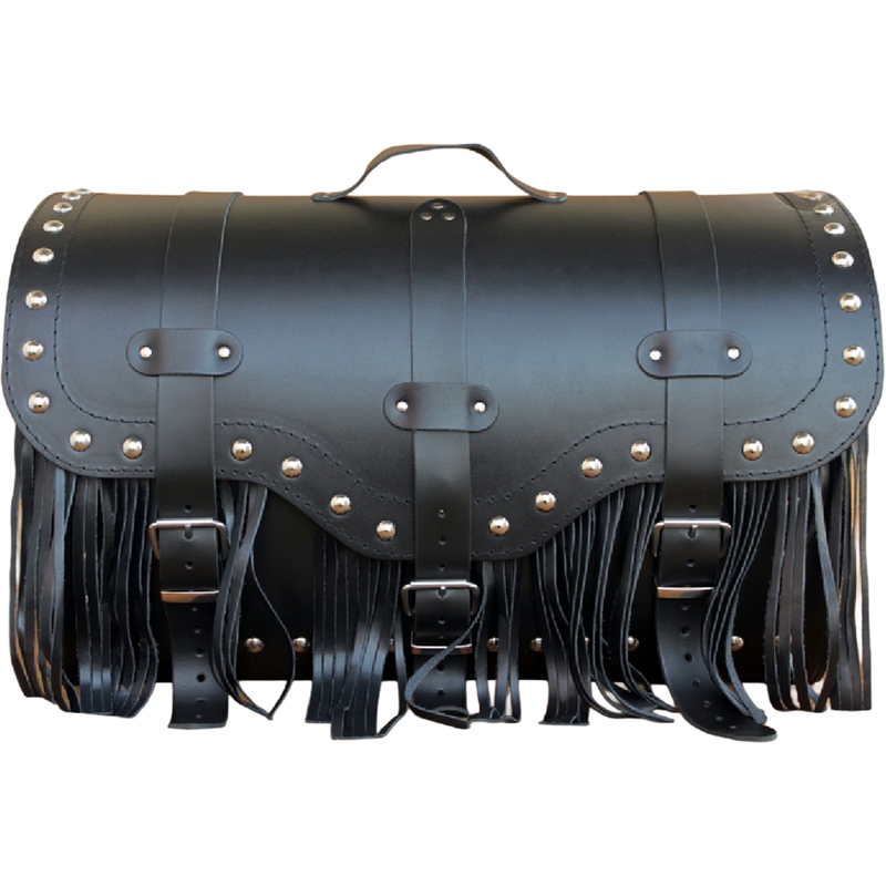 Ādas motocikla soma ar slēdzeni, kniedēm un bārkstīm RSA K155 melna