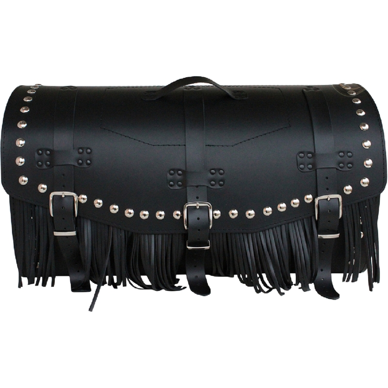 Ādas motocikla soma ar slēdzeni, kniedēm un bārkstīm RSA K461 melna