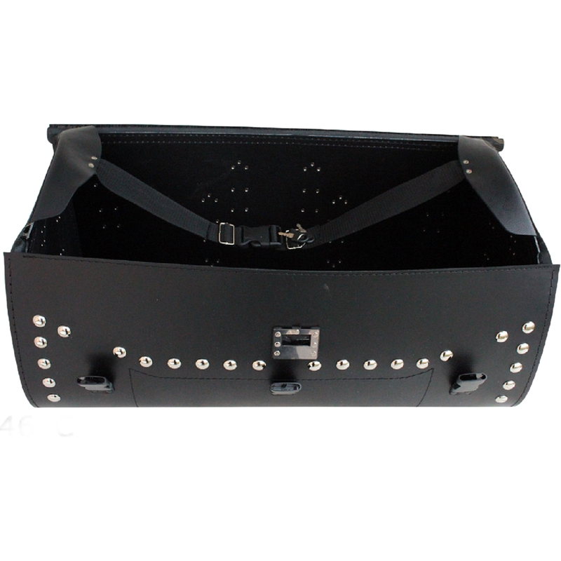 Ādas motocikla soma ar slēdzeni, kniedēm un bārkstīm RSA K461 melna