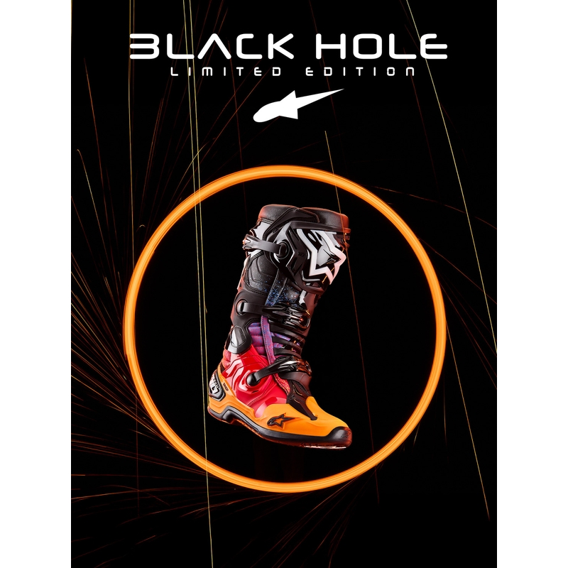 Alpinestars Tech 10 Limited Edition motociklu zābaki Black Hole, melni