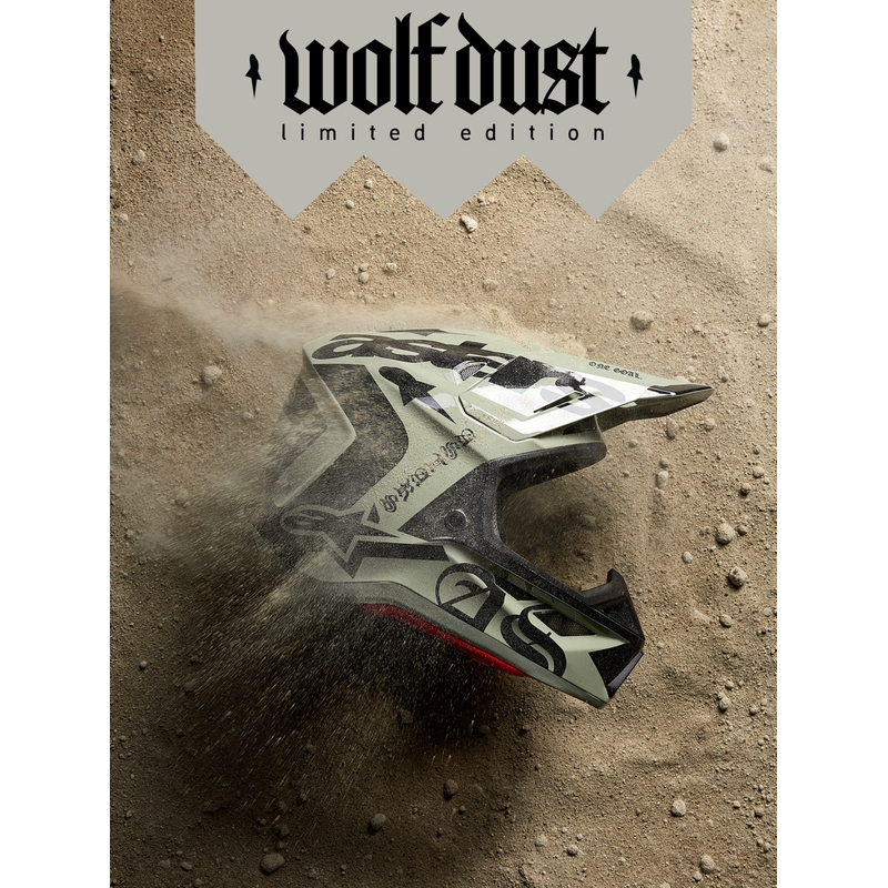 Alpinestars Supertech S-M7 ierobežotā izdevuma motokrosa ķivere Wolf Dust smilšu-melna