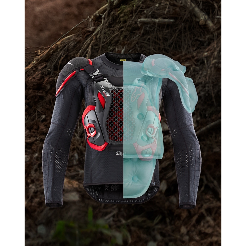 Alpinestars TECH-AIR®OFF-ROAD sistēmas motocikla drošības spilvenu veste melna-sarkana