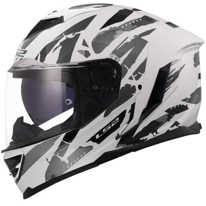Pilna sejas motocikla ķivere LS2 FF818 Storm III Kaos balti pelēka