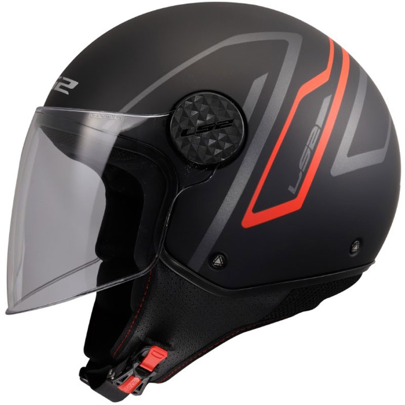Atvērtā motocikla ķivere LS2 OF558 Sphere Lux II Minimum melna-sarkana