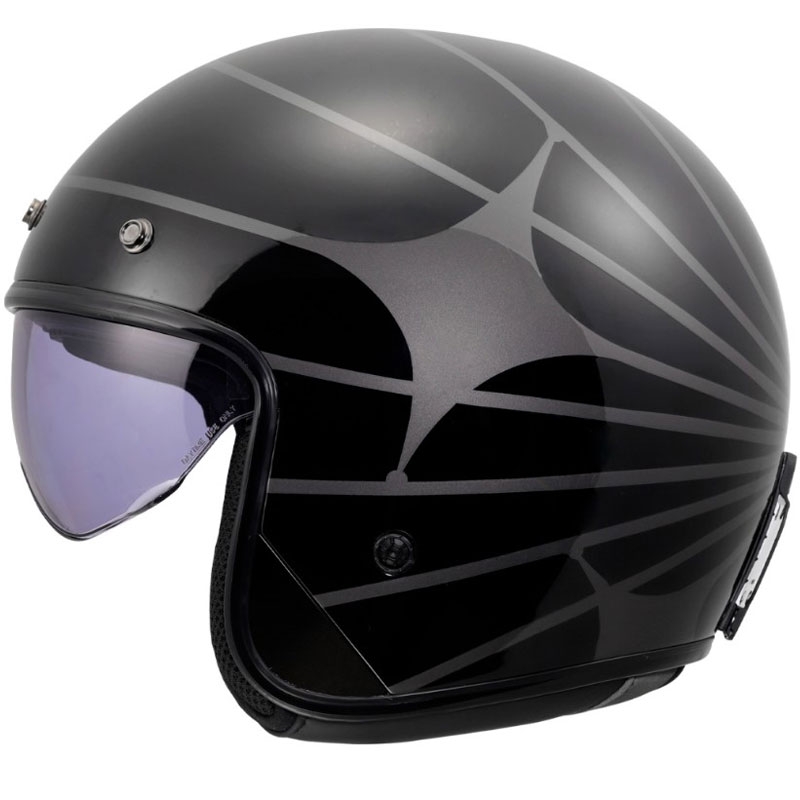Atvērtā motocikla ķivere LS2 OF601 Bob II Cosmic spīdīgi melna-pelēka