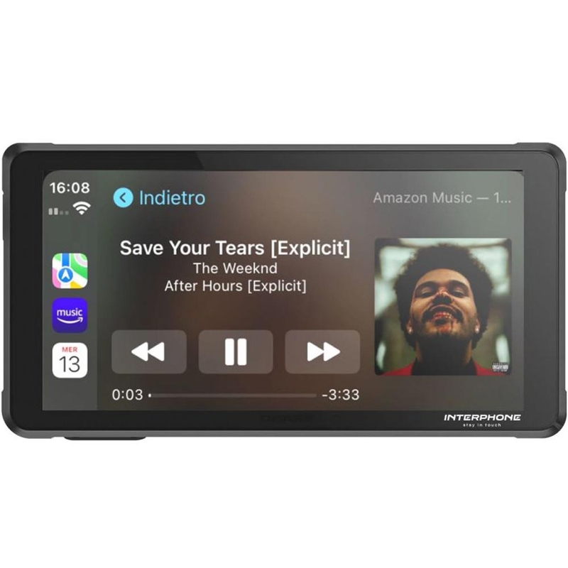 Motocikla tālruņa spoguļošanas displejs ar aizsargstiklu Interphone RideSync melns