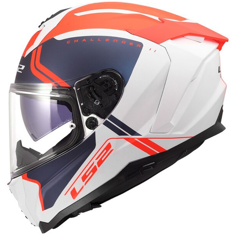 Pilna motocikla ķivere LS2 FF817 Challenger II titāna matēta balta-zila-sarkana