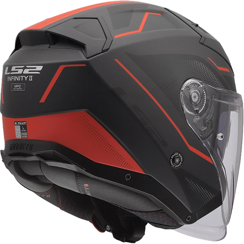 Atvērtā motocikla ķivere LS2 OF603 Infinity II Veyron matēta melna-pelēka-sarkana