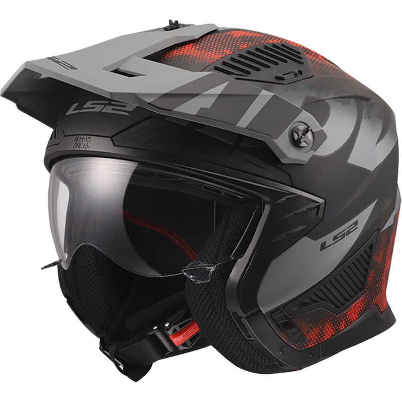 Triāla motocikla ķivere LS2 OF606 Drifter Gas matēta pelēka-sarkana