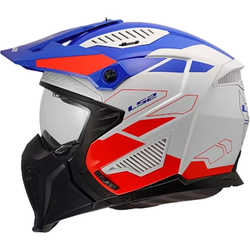 Triāla motocikla ķivere LS2 OF606 Drifter Gas spīdīgi balta-zila-sarkana