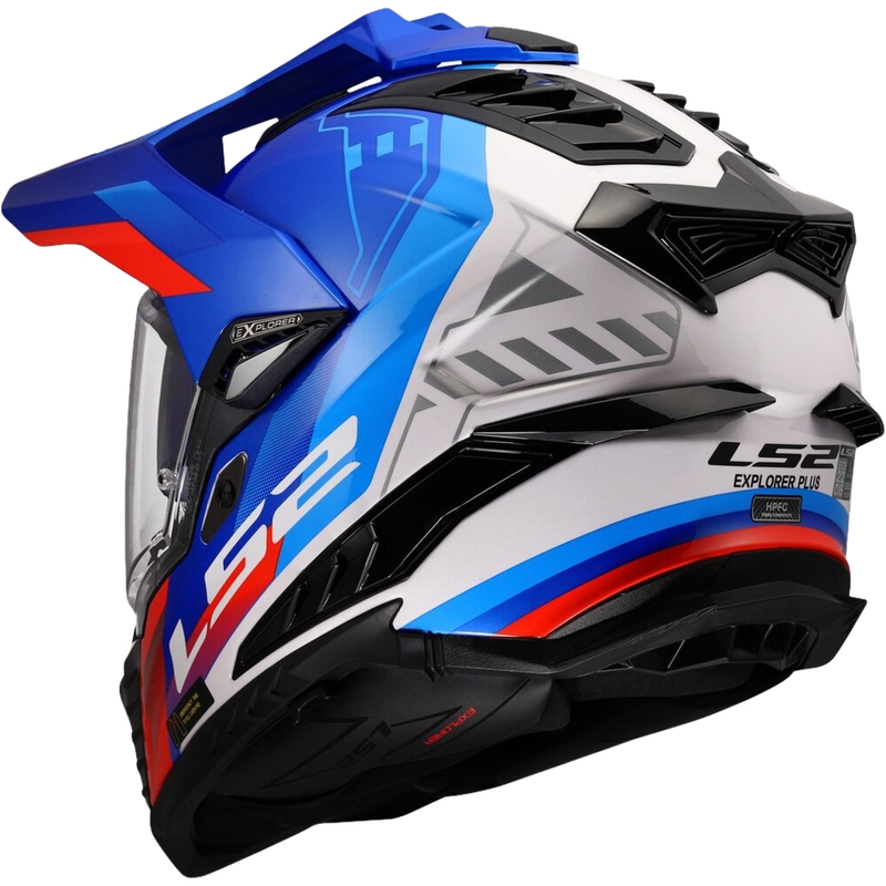 Enduro ķivere LS2 MX701 Explorer Hexa spīdīgi balta-zila-sarkana