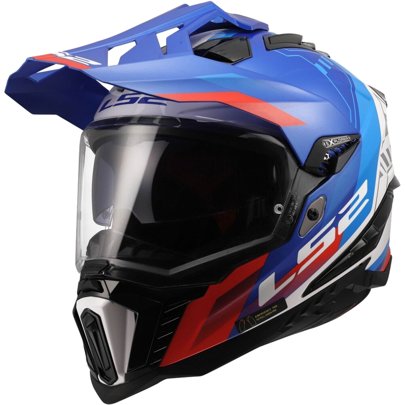 Enduro ķivere LS2 MX701 Explorer Hexa spīdīgi balta-zila-sarkana