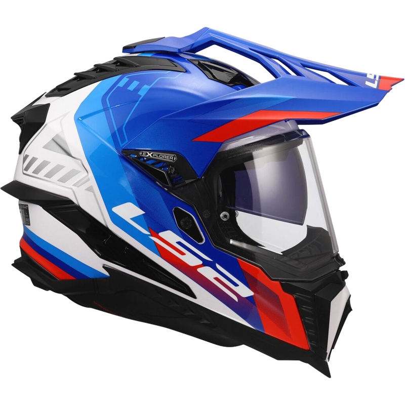 Enduro ķivere LS2 MX701 Explorer Hexa spīdīgi balta-zila-sarkana