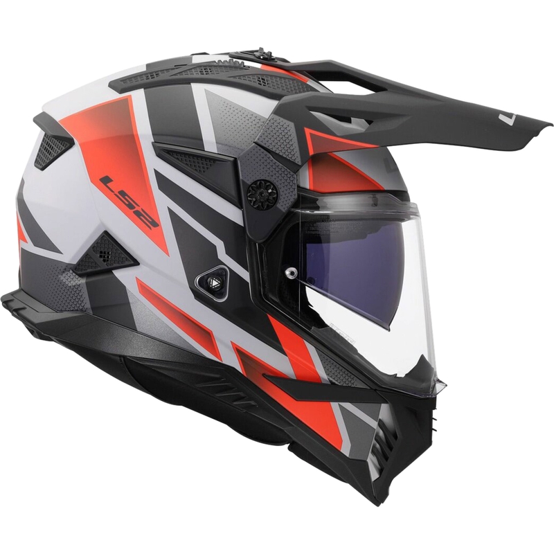 Enduro motocikla ķivere LS2 MX702 Pioneer II Block matēta pelēka-sarkana