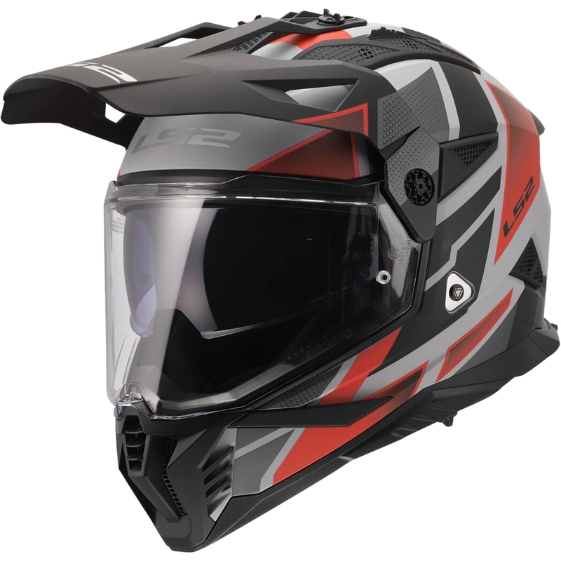 Enduro motocikla ķivere LS2 MX702 Pioneer II Block matēta pelēka-sarkana