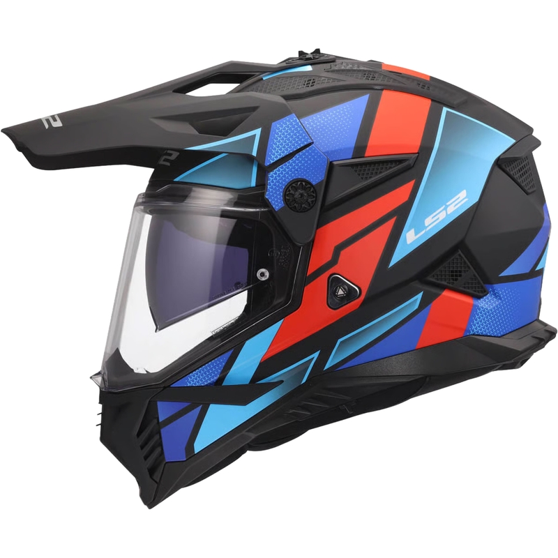 Enduro motocikla ķivere LS2 MX702 Pioneer II Block matēta melna-sarkan-zila