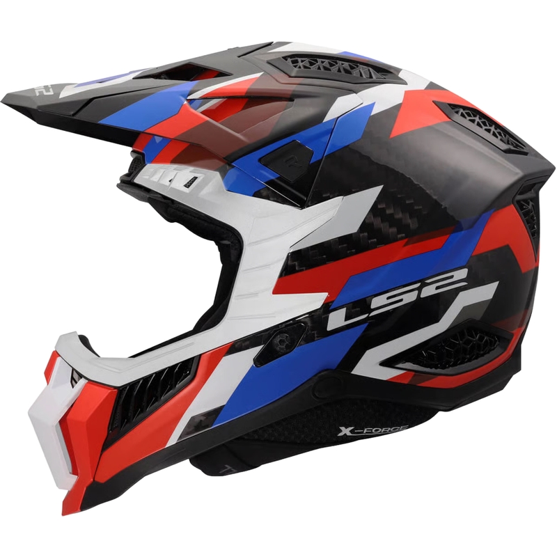 Motokrosa ķivere LS2 MX703 X-Force Phantom spīdīgi balta-zila-sarkana