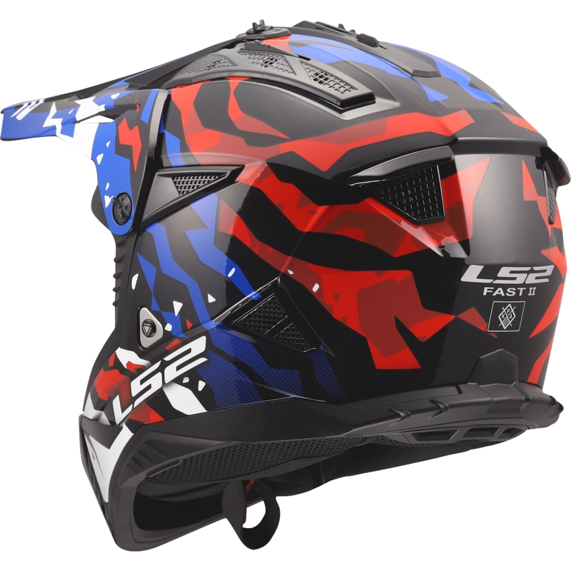 Motokrosa ķivere LS2 MX708 Fast II Grotesk spīdīgi balta-zila-sarkana