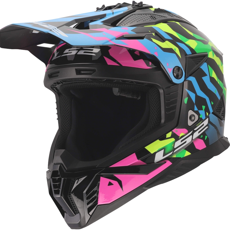 Motokrosa ķivere LS2 MX708 Fast II Grotesk spīdīgi zila-rozā-zaļa