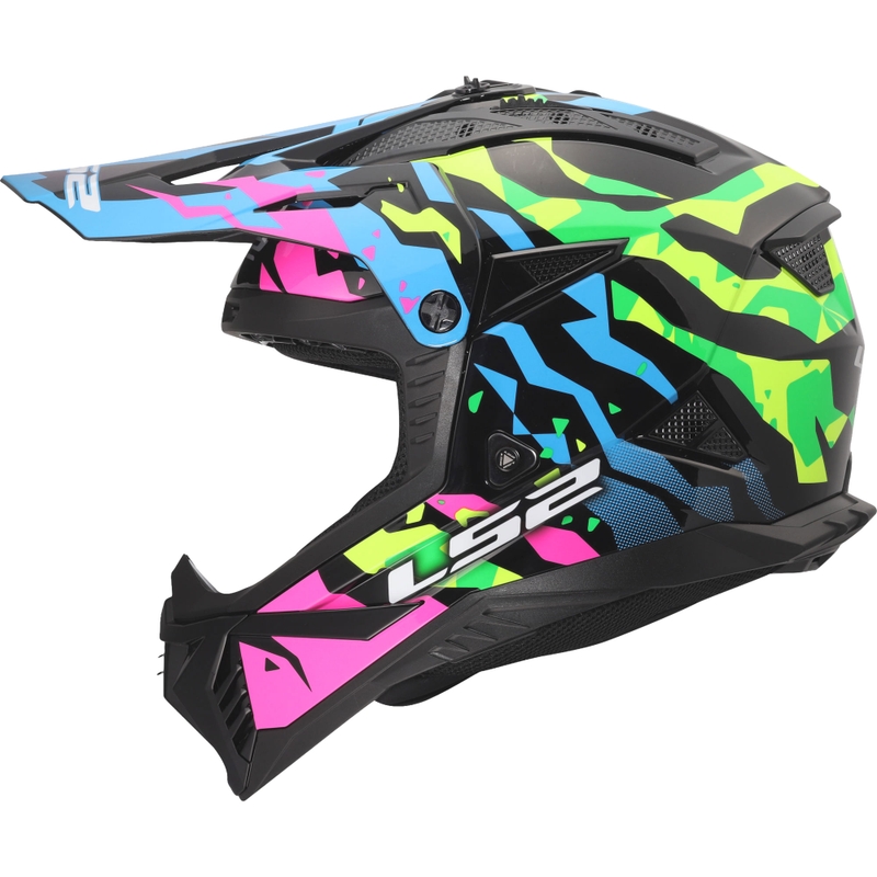 Motokrosa ķivere LS2 MX708 Fast II Grotesk spīdīgi zila-rozā-zaļa