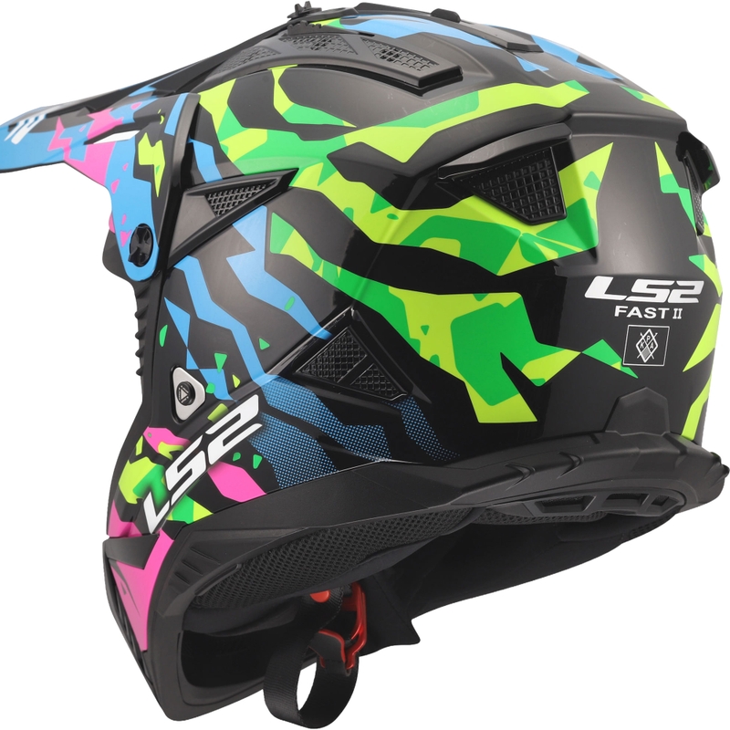 Motokrosa ķivere LS2 MX708 Fast II Grotesk spīdīgi zila-rozā-zaļa