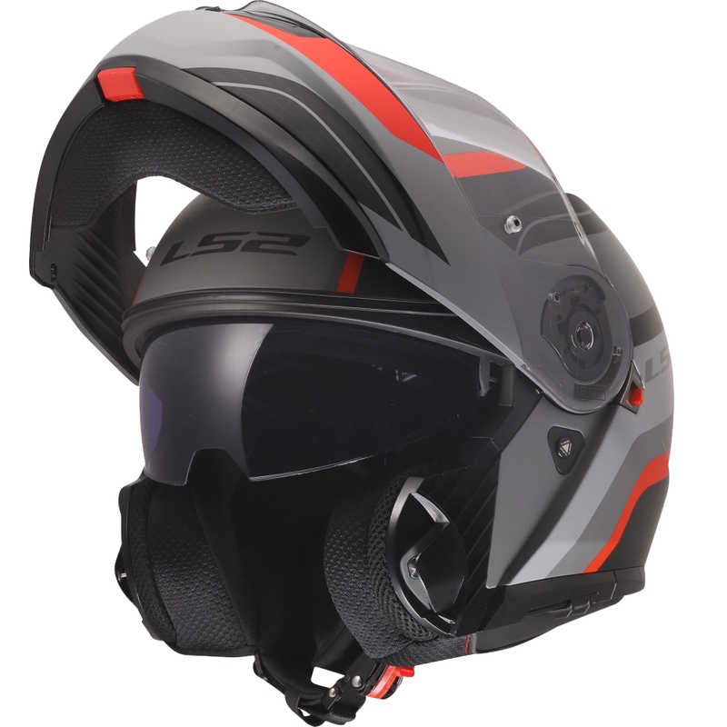 Atveramā ķivere LS2 FF908 Strobe II Monza matēta melna-pelēka-sarkana